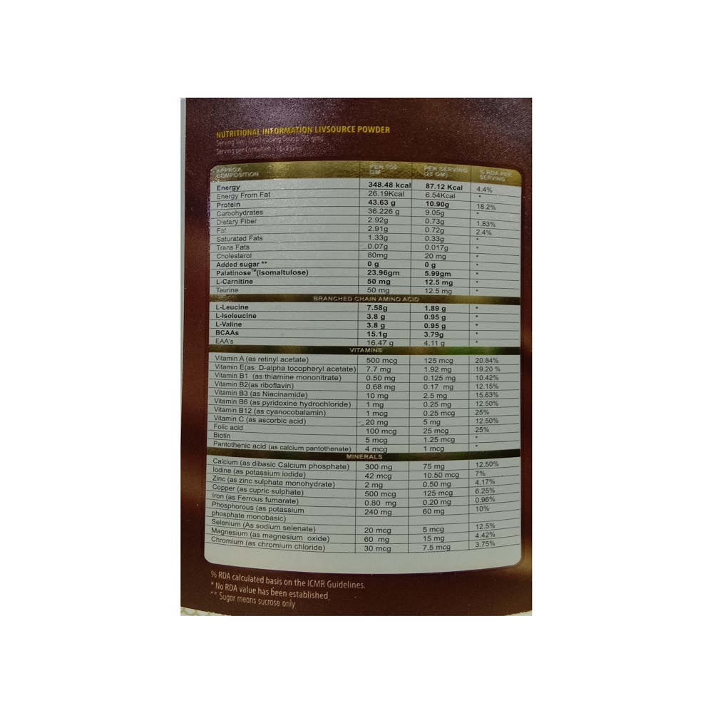 LIVSOURCE POWDER CHOCOLATE 400GM